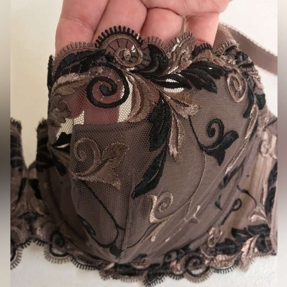 Soma Sensuous Lace Balconet Lined Underwire Bra Taupe Black Womens Size 34DDD - Picture 5 of 12